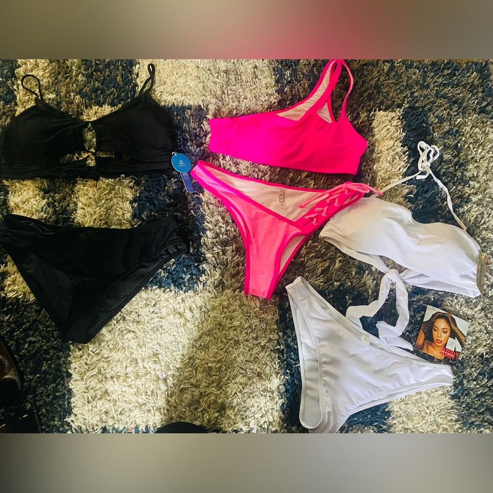 3 Bikini bundle, pink Lg/B&W xl, New w/ tag, Black, Pink, and White Bikini Set